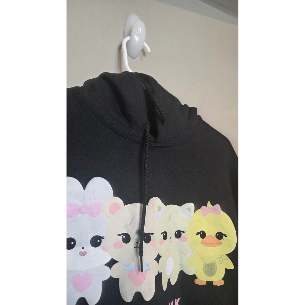 Blackpink K-Pop Character Graphic Hoodie Sweatshirt Womens XS Black Fleece NWT